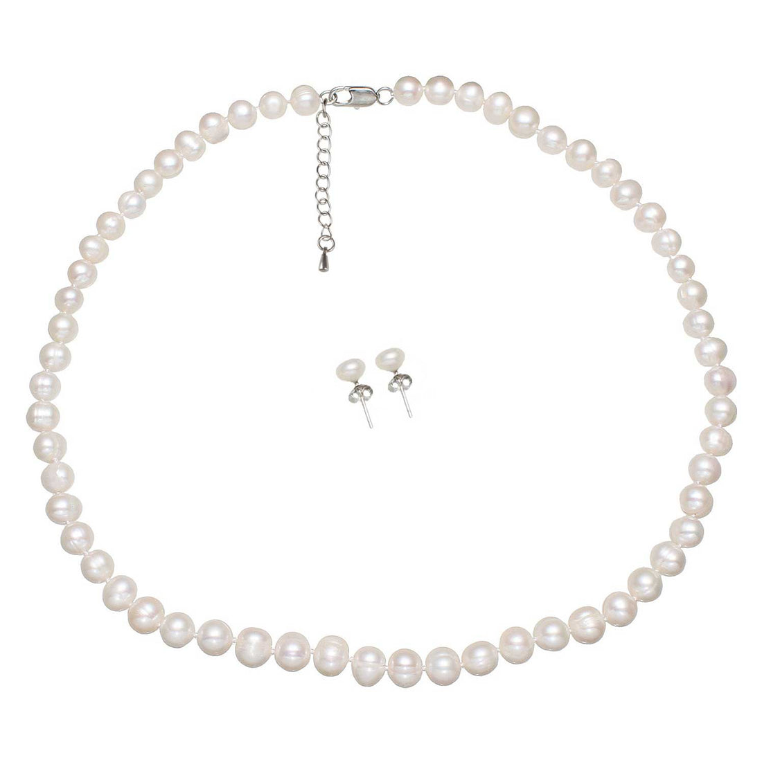 Zoetwater parel set bestaande uit een parelketting en parel oorbellen met witte parels en sterling zilver (925) | set Bella (KO)