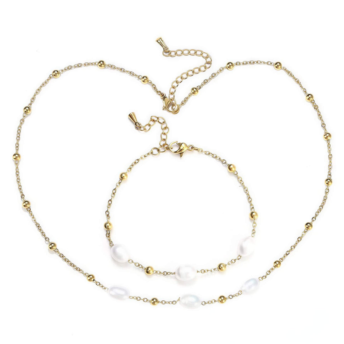 Witte zoetwater parelketting met goud edelstaal | Parelketting Eline Goud