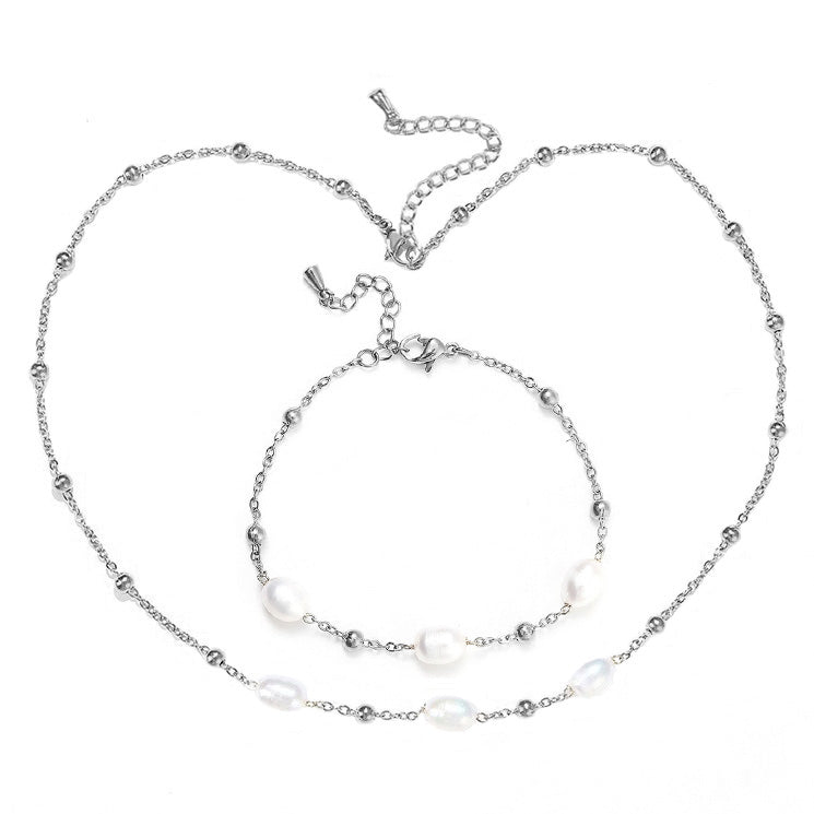 Witte zoetwater parelketting met zilver edelstaal | Parelketting Eline Zilver