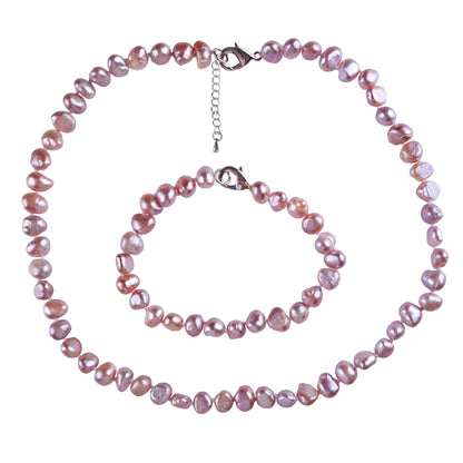 Handgeknoopte roze zoetwater parel set bestaande uit een parelketting en parel armband met sterling zilver (925) | set Rosabel