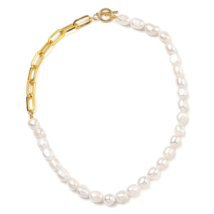 Zoetwater parelketting met witte parels en goud edelstaal | Baudine