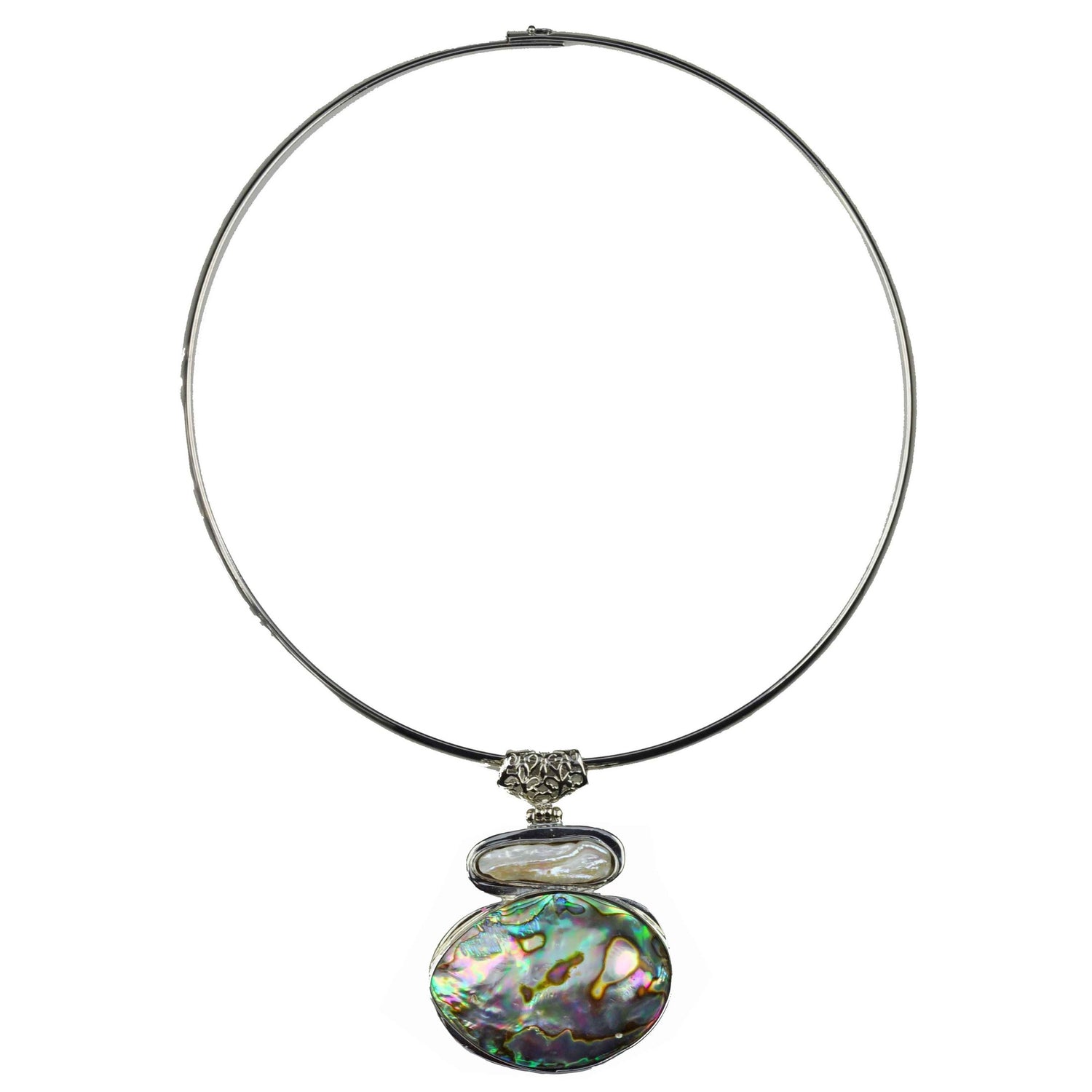 Zoetwater parelketting met abaloon hanger | Biwa Abalone