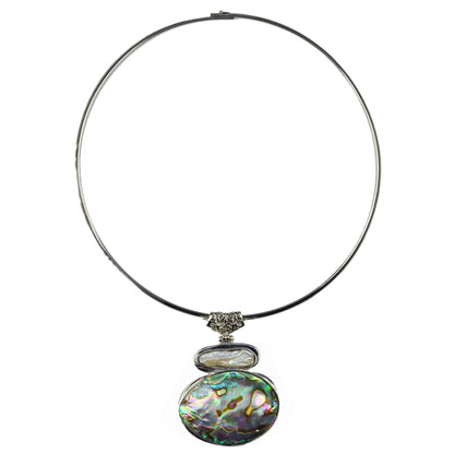 Zoetwater parelketting met abaloon hanger | Biwa Abalone