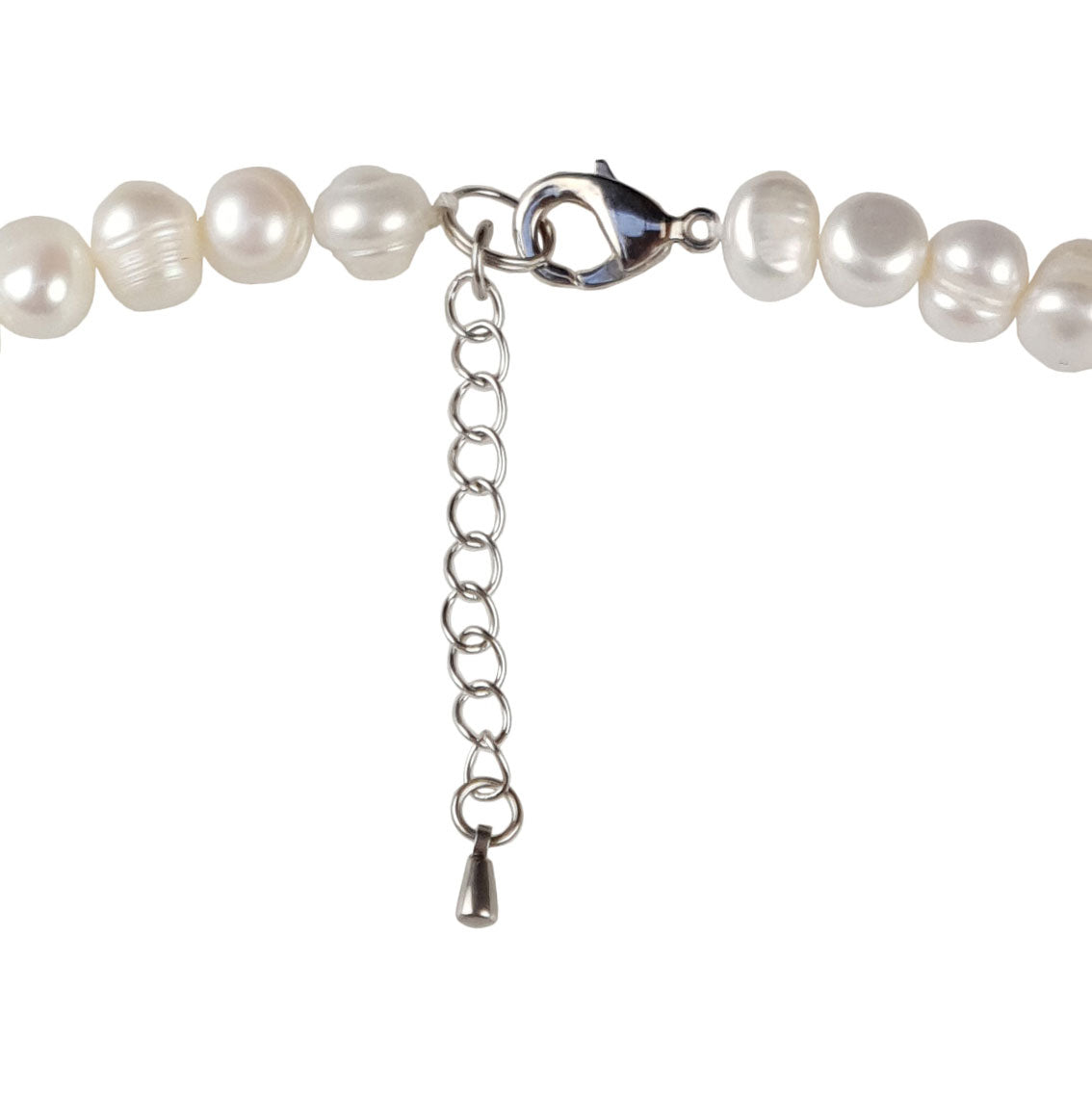Slotje van witte zoetwater parelketting met stras steentjes en sterling zilver (925) | Bling Coin Pearl