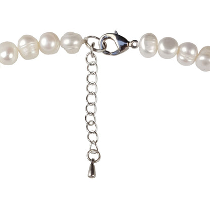 Slotje van witte zoetwater parelketting met stras steentjes en sterling zilver (925) | Bling Coin Pearl