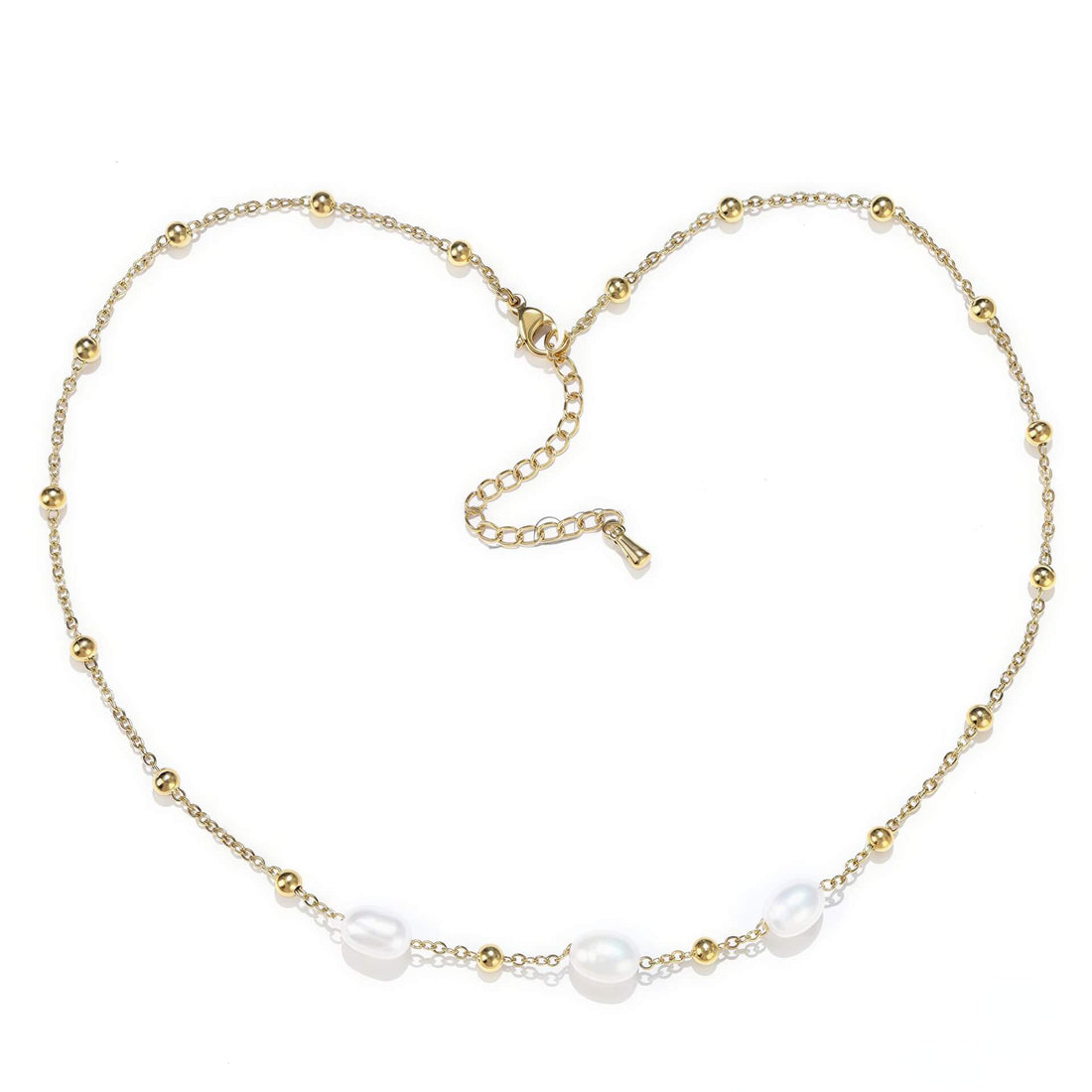 Witte zoetwater parelketting met goud edelstaal | Parelketting Eline Goud