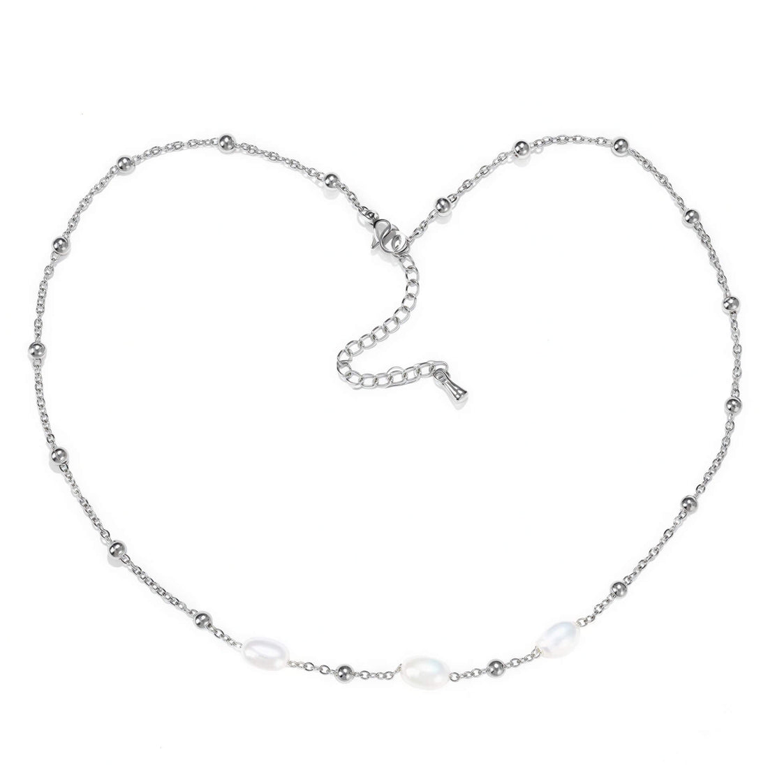 Witte zoetwater parelketting met zilver edelstaal | Parelketting Eline Zilver