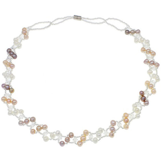 Zoetwater parelketting met witte, zalm en roze parels en magneetslot | Felicia