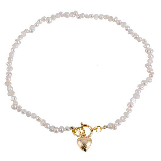 Witte zoetwater parelketting met gouden hart, witte parelketting met gouden hart hangertje | Golden Heart Pearl