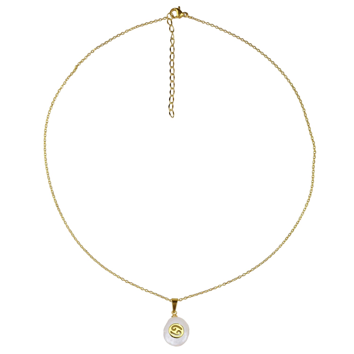 Zoetwater parelketting met witte parel hanger met gouden symbool van sterrenbeeld kreeft en goud edelstaal | Gouden Sterrenbeeld Kreeft