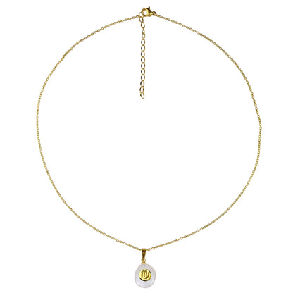 Zoetwater parelketting met witte parel hanger met gouden symbool van sterrenbeeld maagd en goud edelstaal | Gouden Sterrenbeeld Maagd