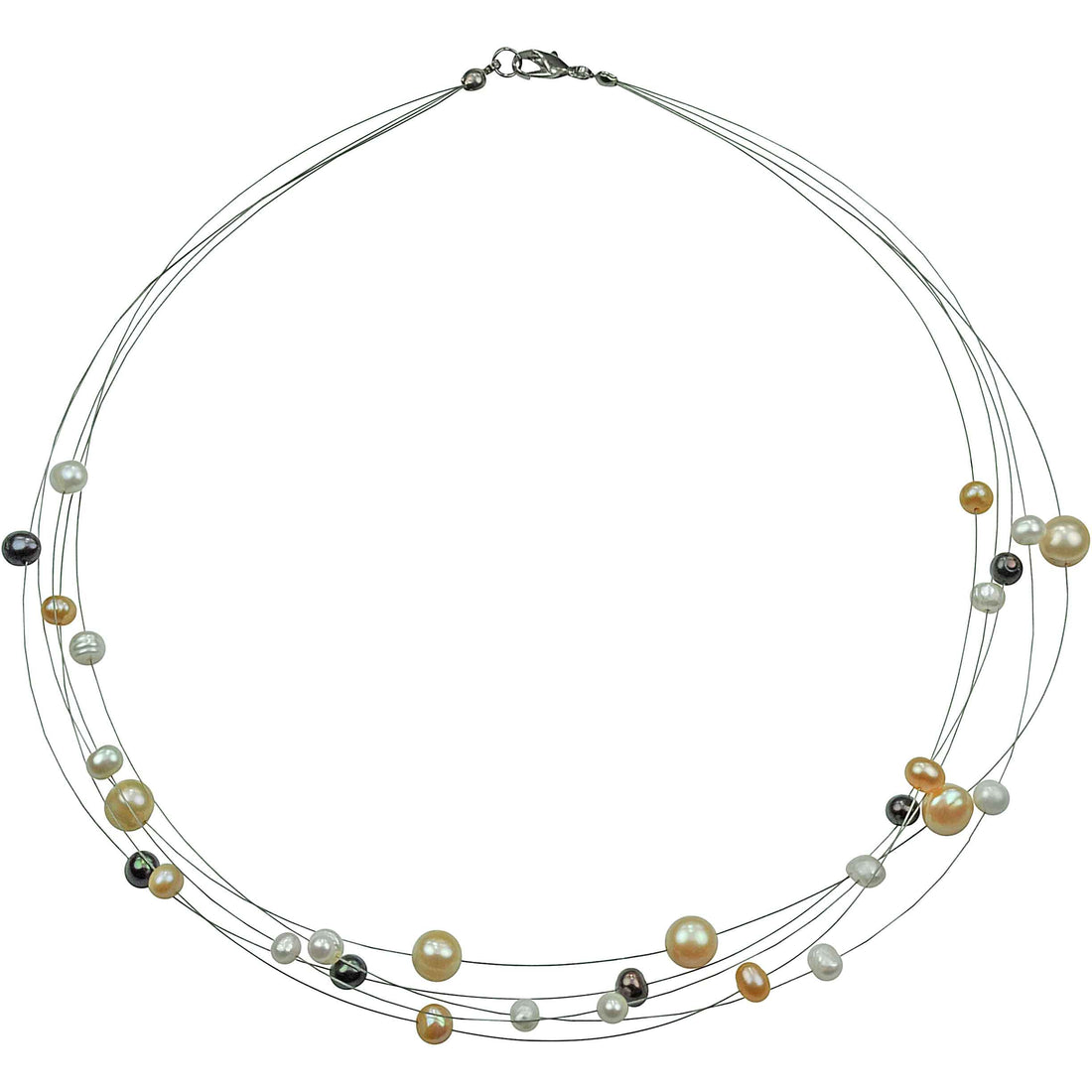 Zoetwater parelketting met witte, zwarte en zalm kleurige parels en sterling zilver (925) | Jill Multi Color