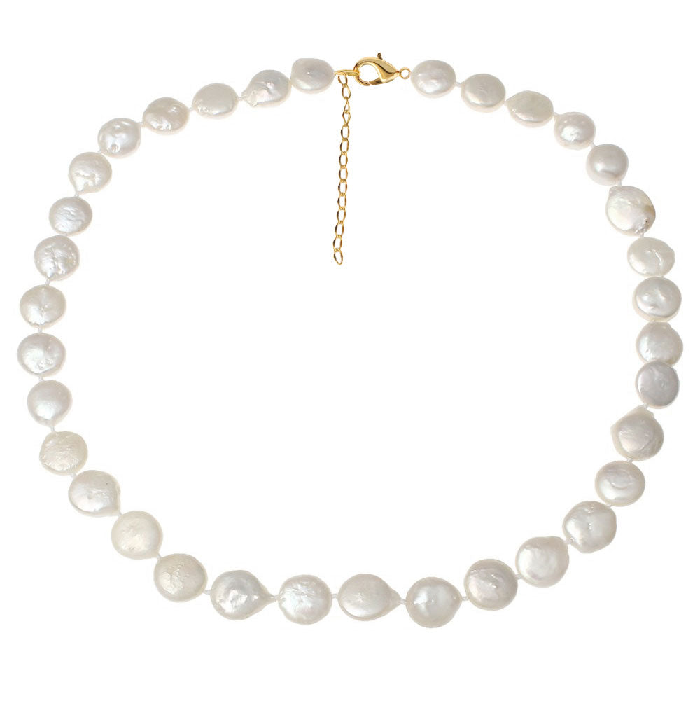 Witte zoetwater parelketting met coin parels en goud edelstaal | Little Coin Pearl
