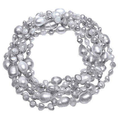 Lange zoetwater parelketting met grijze parels opgerold | Long Seed Bead Grey