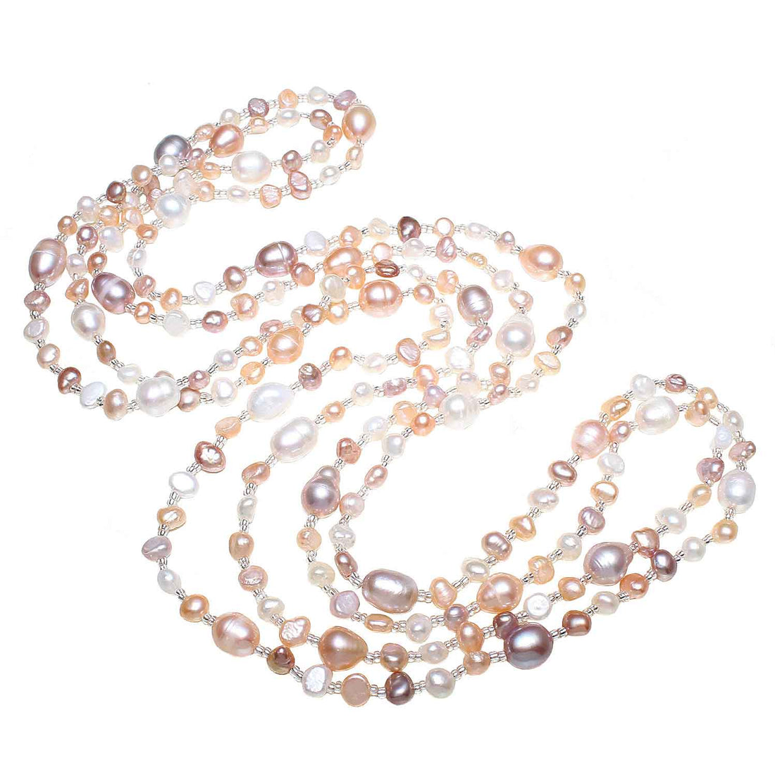 Lange zoetwater parelketting met witte, roze en zalm kleurige parels | Long Seed Bead Soft Colors