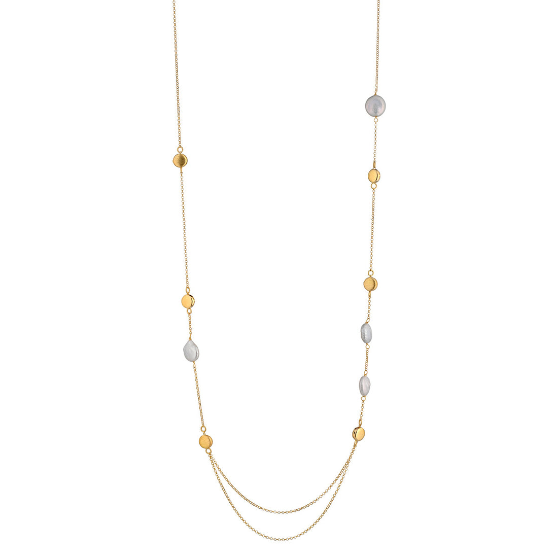 Lange witte parelketting met goud verguld zilver - Marceline