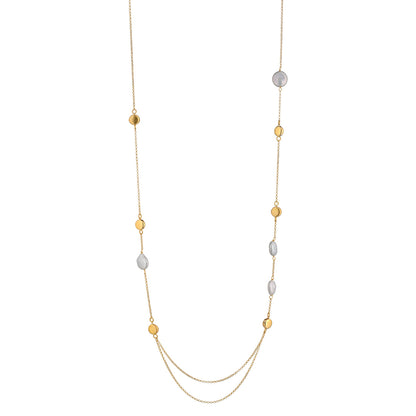 Lange witte parelketting met goud verguld zilver - Marceline
