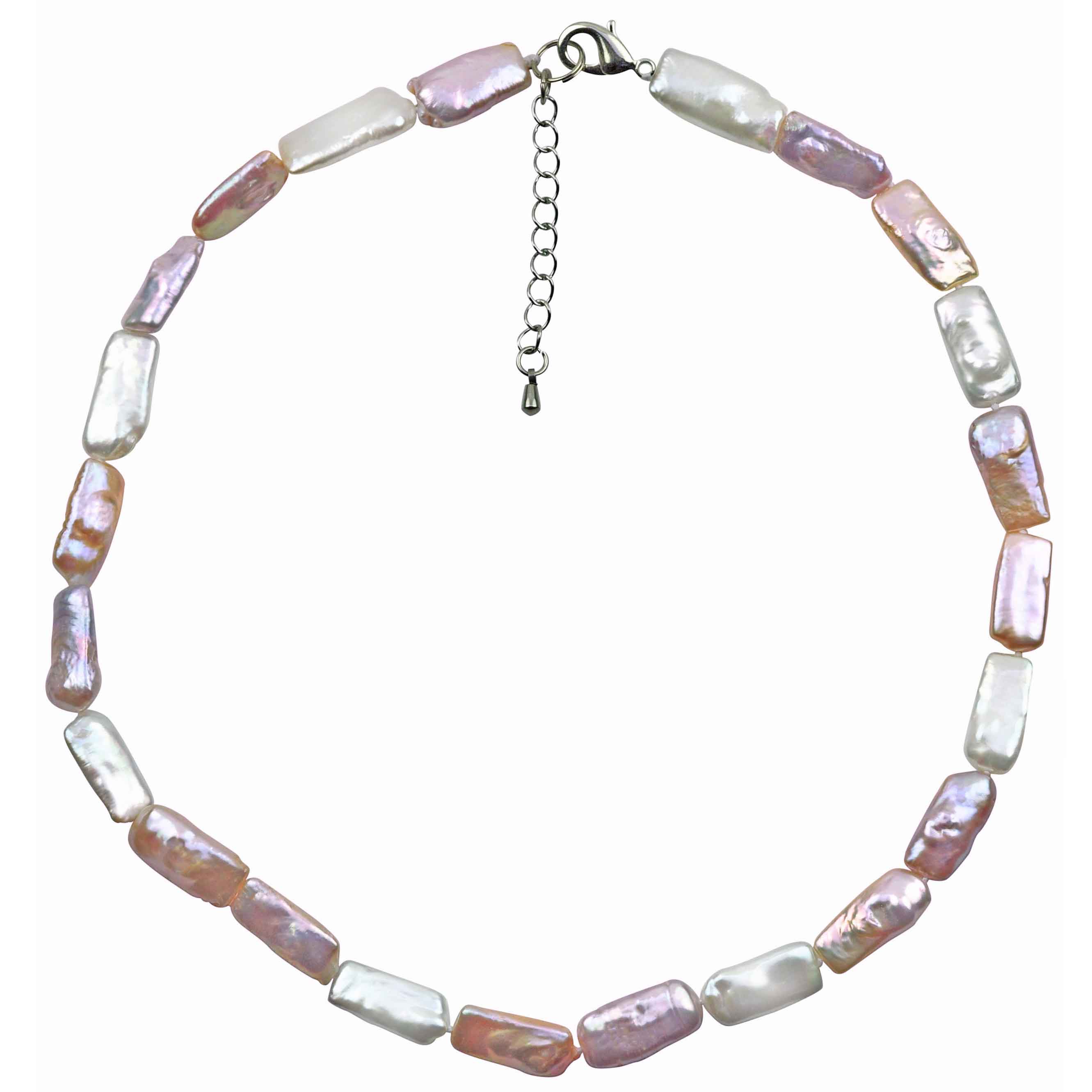 Zoetwater parelketting met rechthoekige witte, zalm en roze parels en sterling zilver (925) | Pearl Rectangle Soft Colors