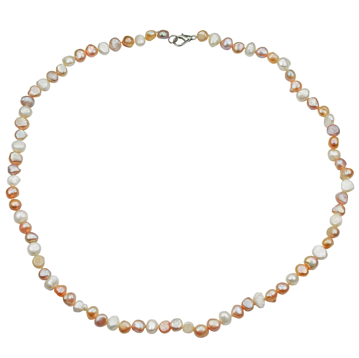 Handgeknoopte zoetwater parelketting met witte, zalm en roze parels en sterling zilver (925) | Pearl Soft Colors Small