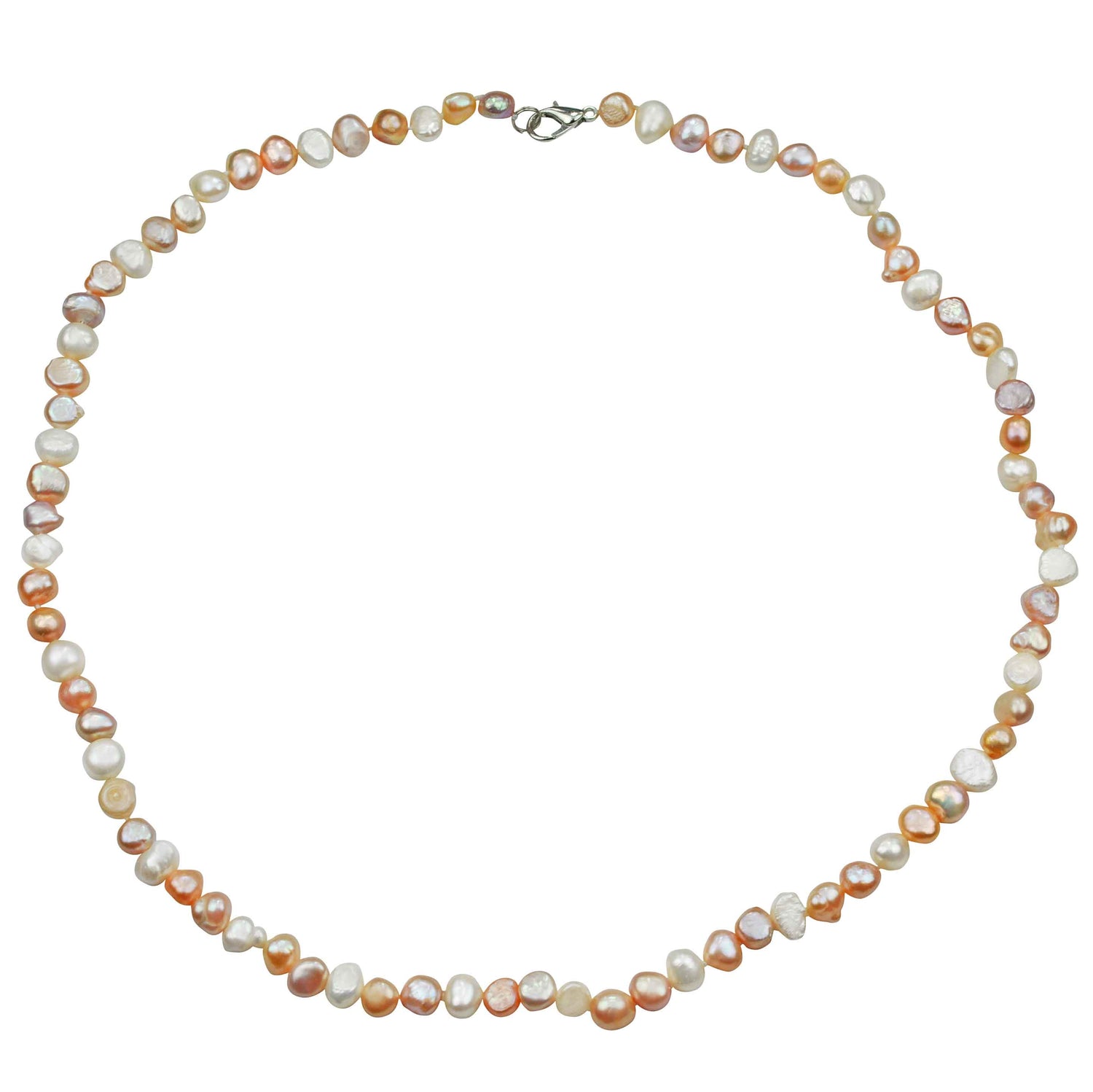 Handgeknoopte zoetwater parelketting met witte, zalm en roze parels en sterling zilver (925) | Pearl Soft Colors Small