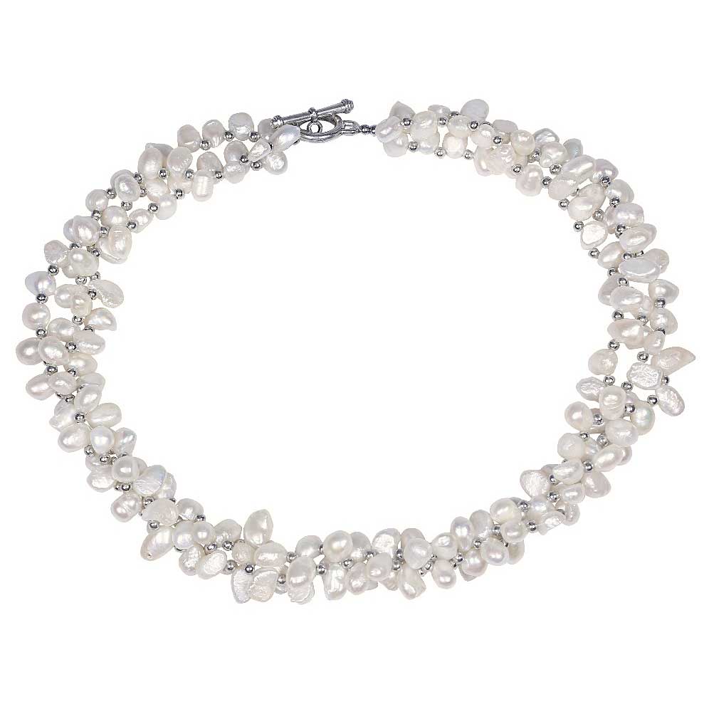 Zoetwater parelketting met witte parels in 3 rijen | Phebe