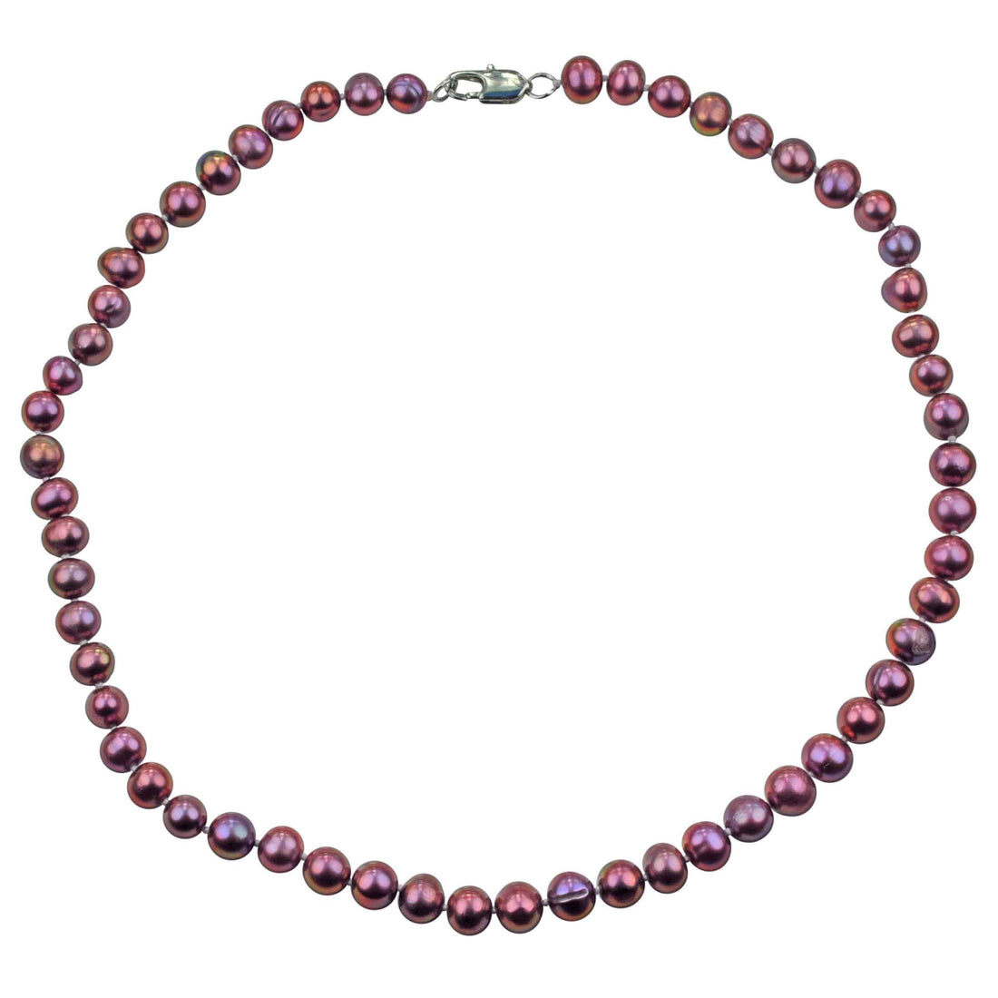 Handgeknoopte zoetwater parelketting met rood paarse parels en sterling zilver (925) | Rella