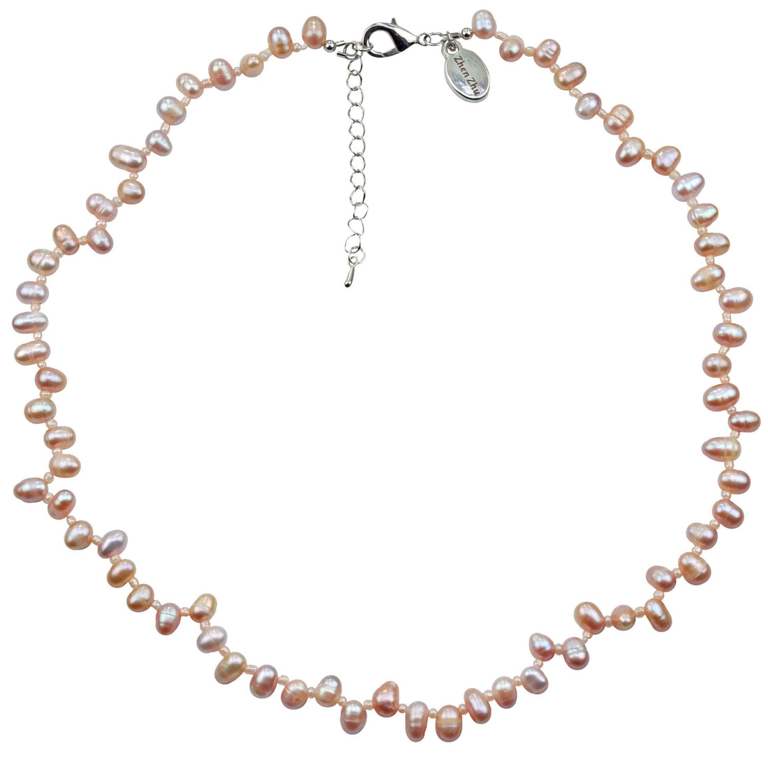 Zoetwater parelketting met zalm roze parels en sterling zilver (925) | Rozi