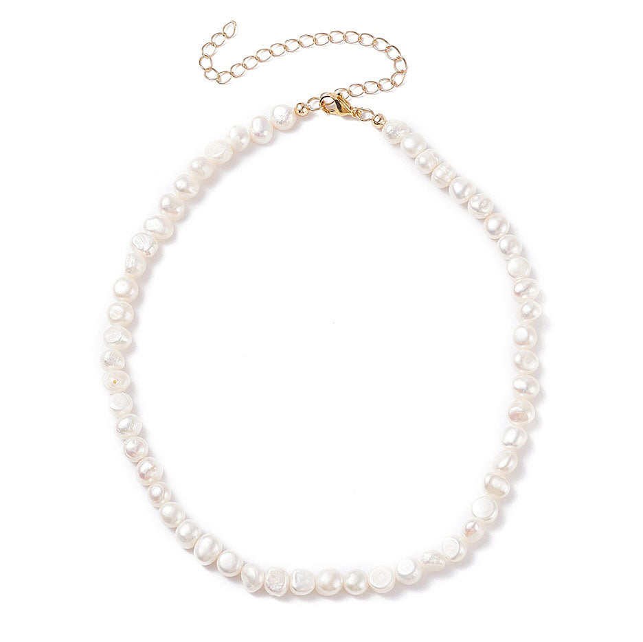 Witte zoetwater parelketting met goud edelstaal en verlengketting | Una