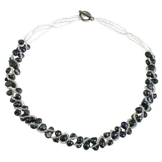 Zoetwater parelketting met zwart blauwe parels | set Veronica