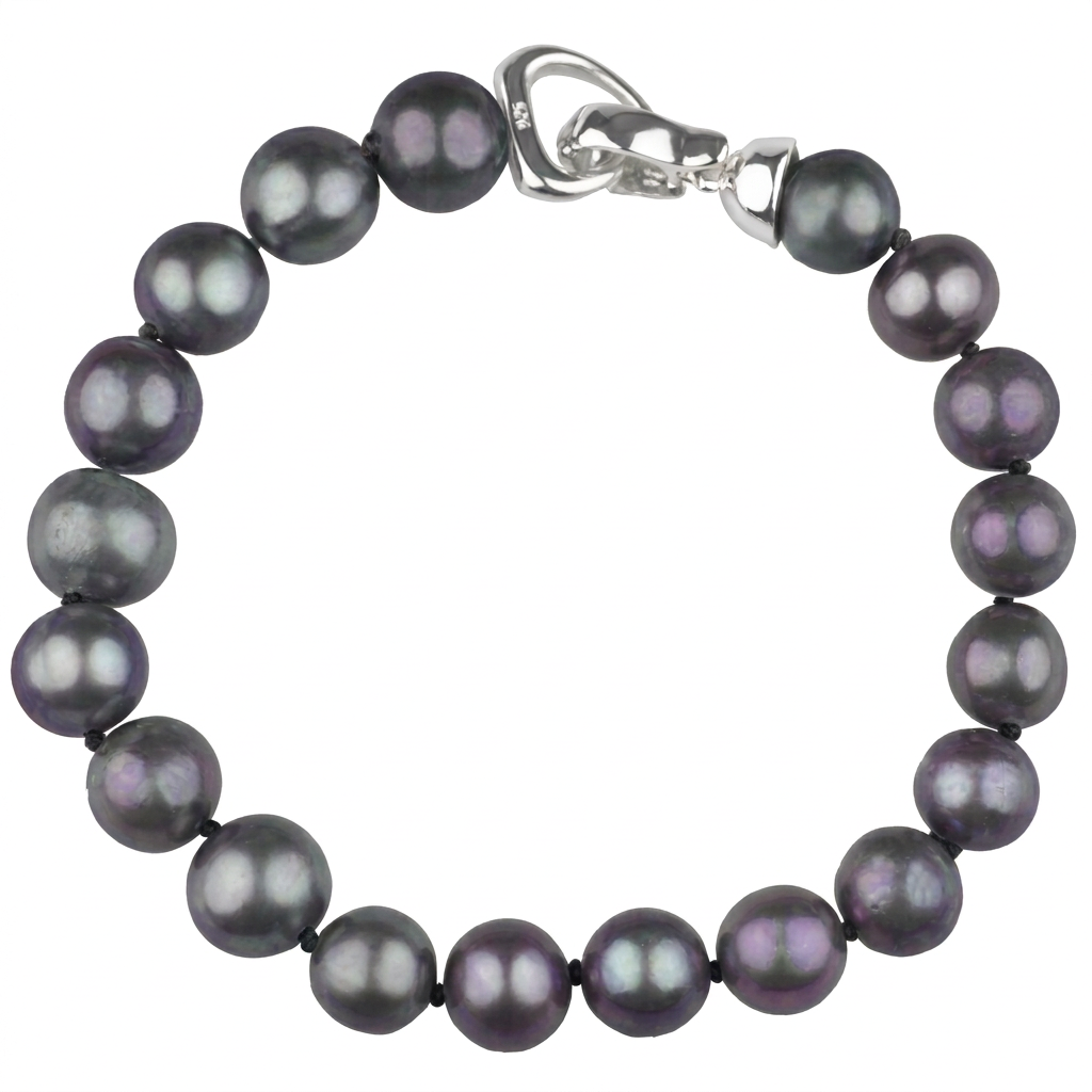 Handgekoopt zoetwaterparel armband met donker grijze parels met groen blauwe gloed | Big Bold Dark Colors
