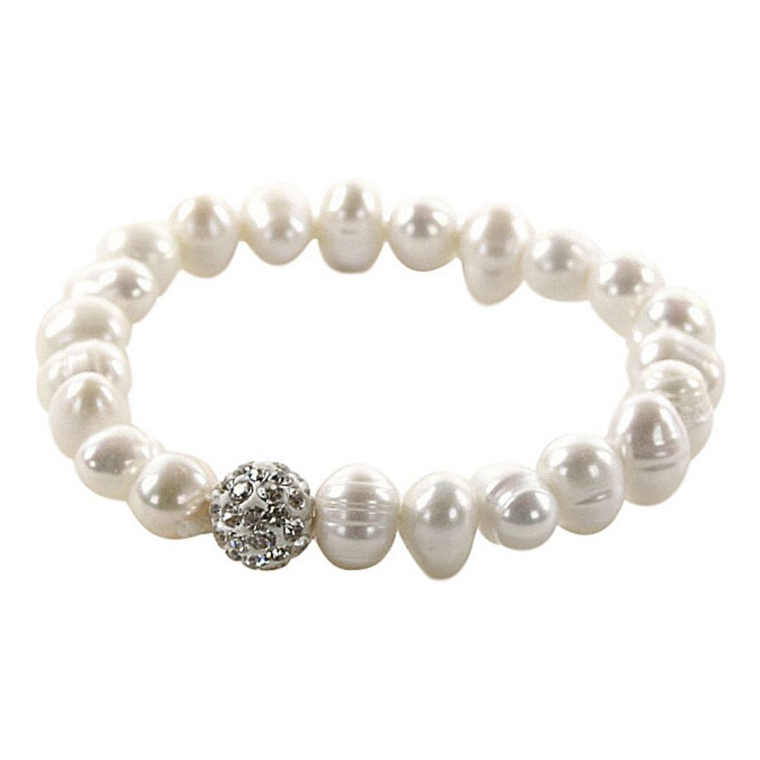 Witte zoetwater parel armband met stras steentjes | Cadeau set Maxima