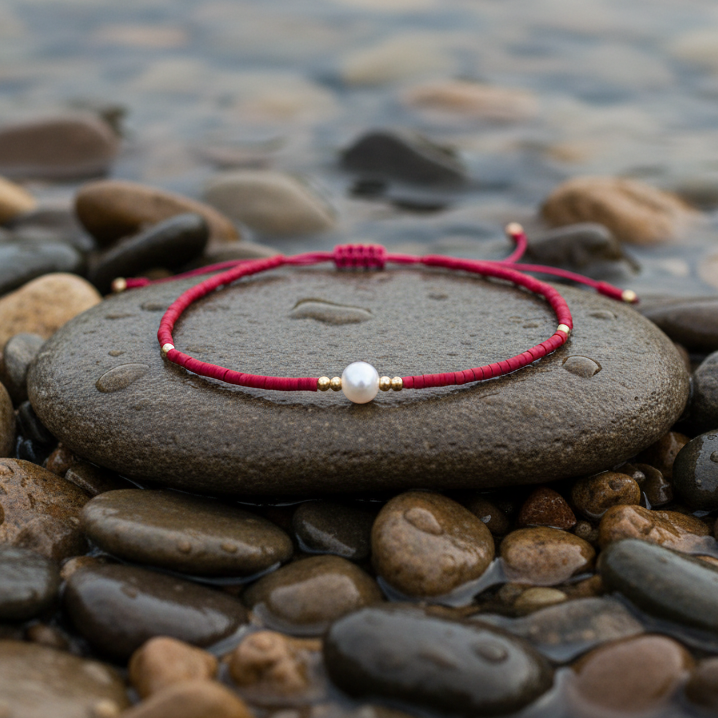 Mini Pearl One Red Color armband bij water