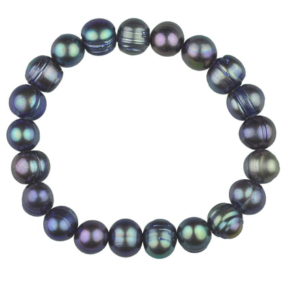 Zoetwater parel armband Renate met donkere parels (blauw,paars,groen) - elastisch - Renate