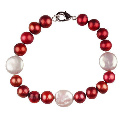 Handgeknoopt zoetwater parel armband met rode en witte parels | Ruby