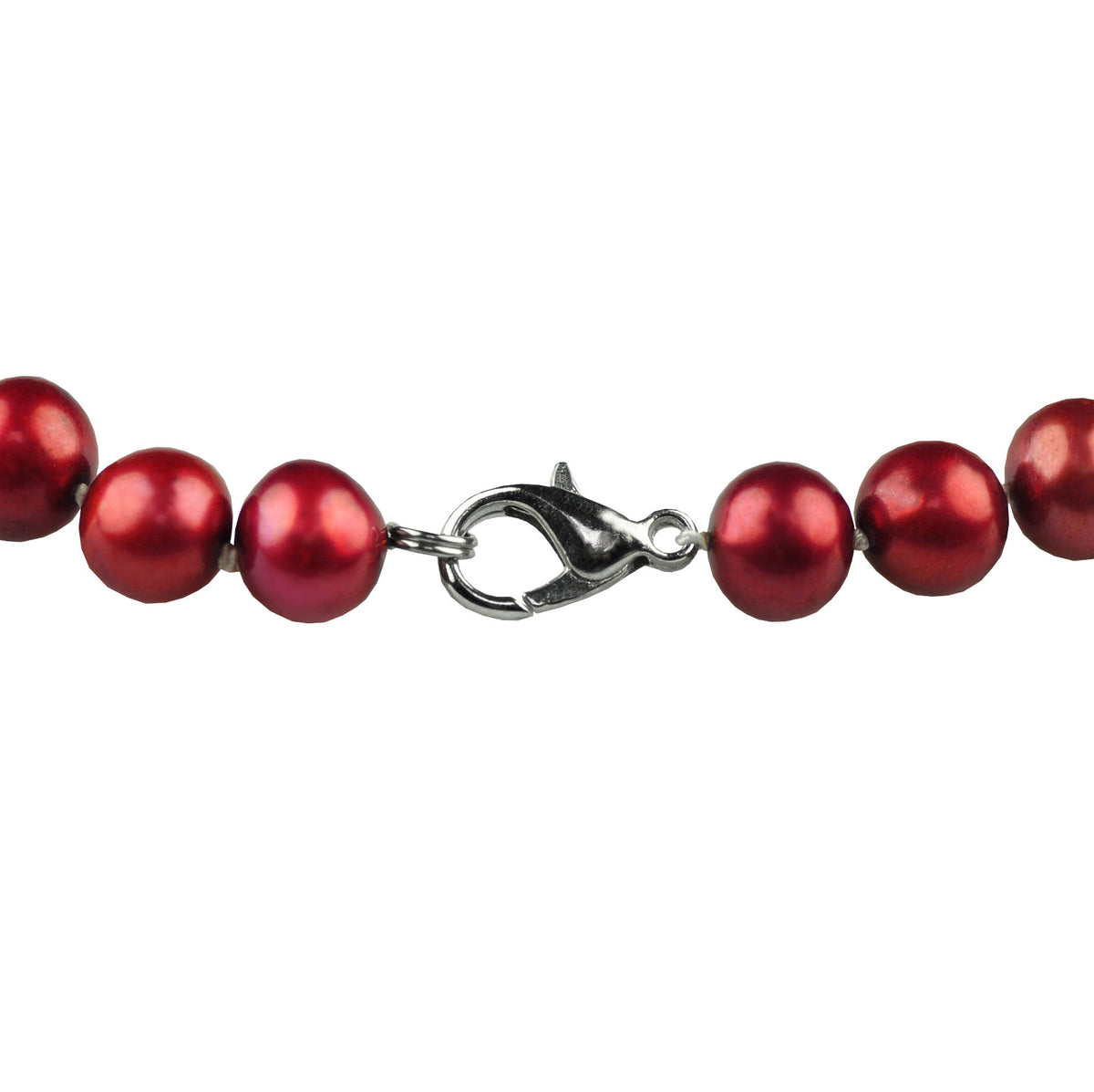 Slotje van handgeknoopt zoetwater parel armband met rode en witte parels | Ruby