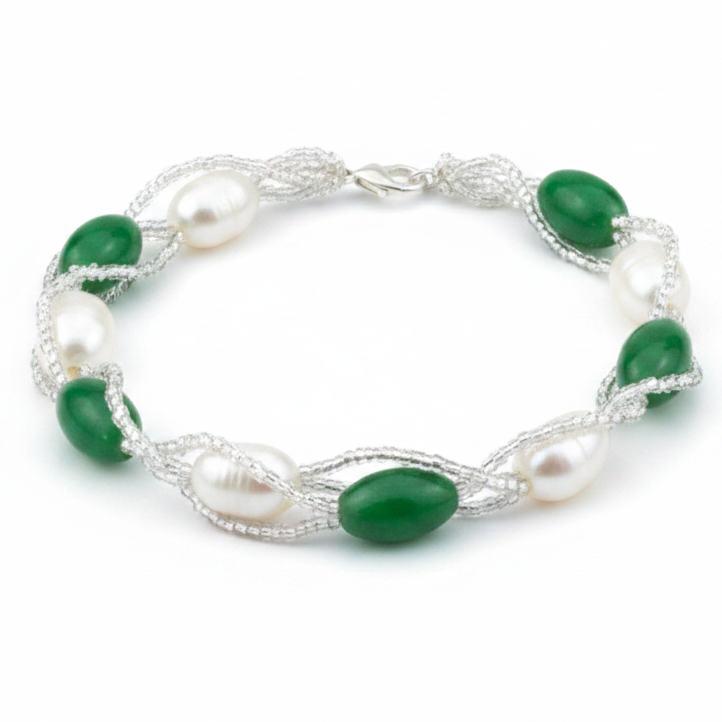 Wit zoetwater parel armband | Twine Pearl Green Glass
