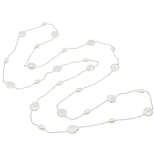 Lange zoetwater parelketting met witte parels | Long Coin Pearl