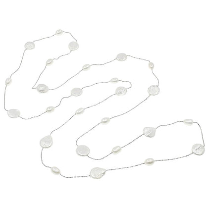 Lange zoetwater parelketting met witte parels | Long Coin Pearl
