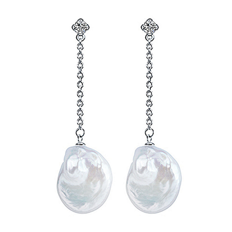 Zoetwater parel oorbellen met witte coin parels en sterling zilver (925) | Bling Dangling Coin Pearl