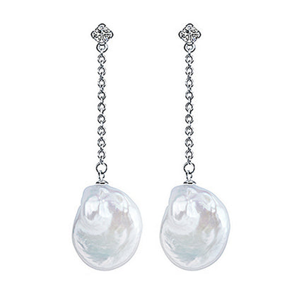 Zoetwater parel oorbellen met witte coin parels en sterling zilver (925) | Bling Dangling Coin Pearl