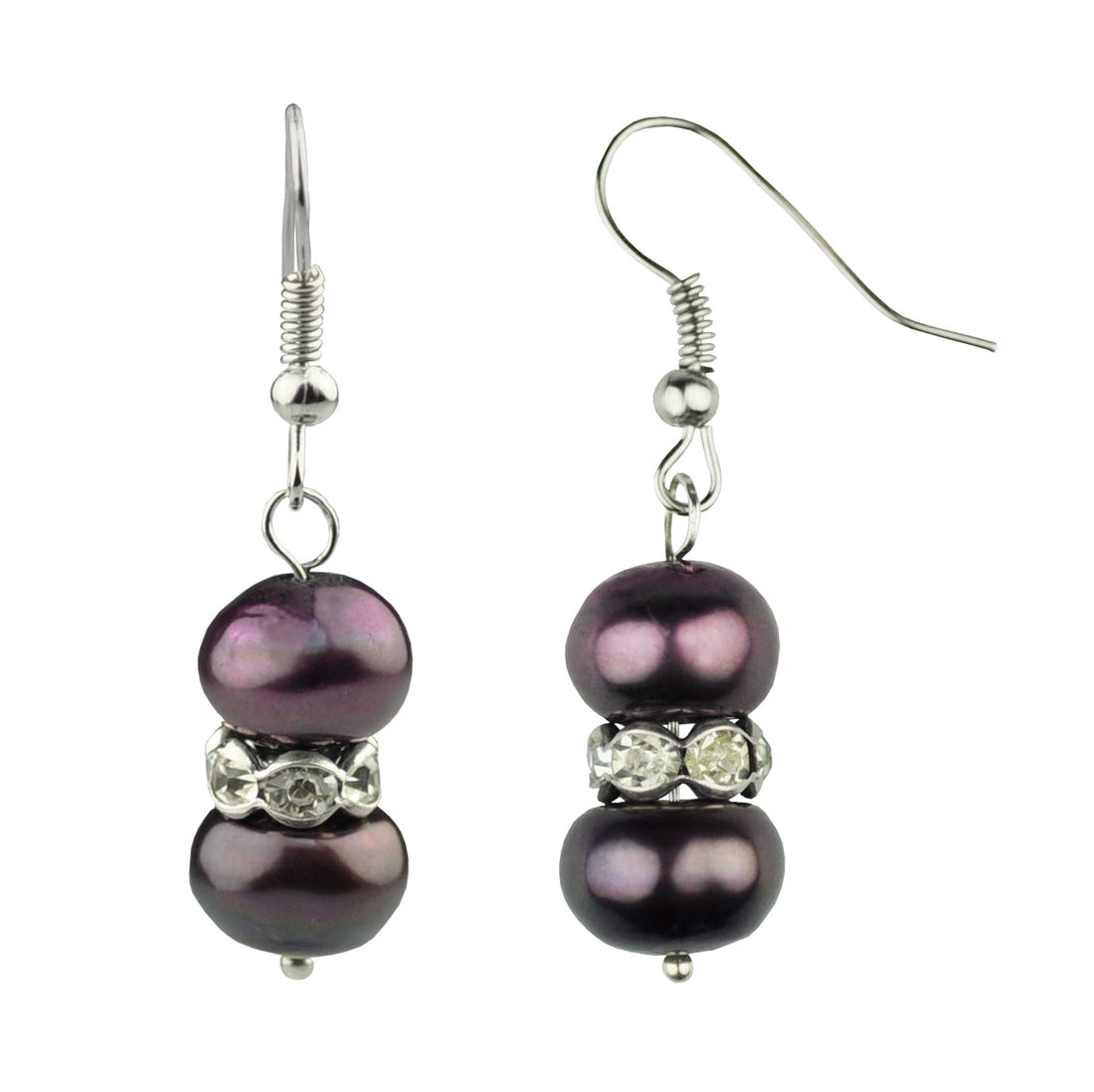 Bruine zoetwater parel oorbellen met stras steentjes en sterling zilver 925 | Bling Pearl Brown