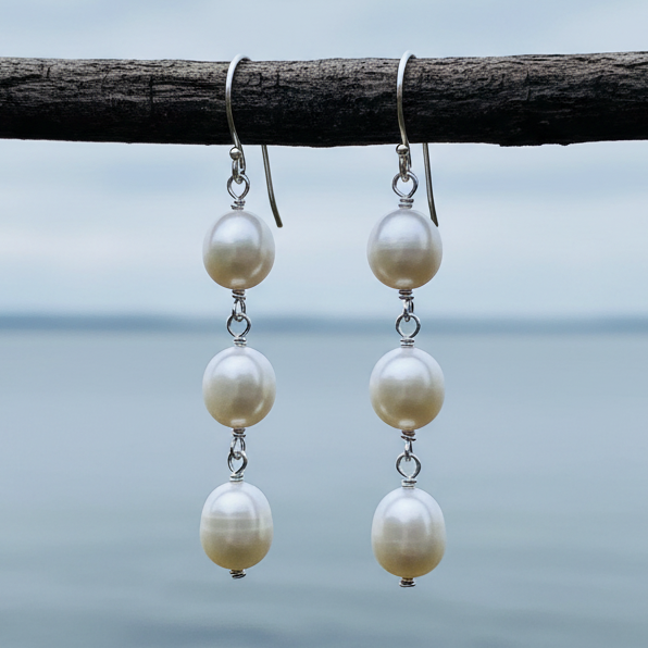 Lange parel oorbellen aan takje