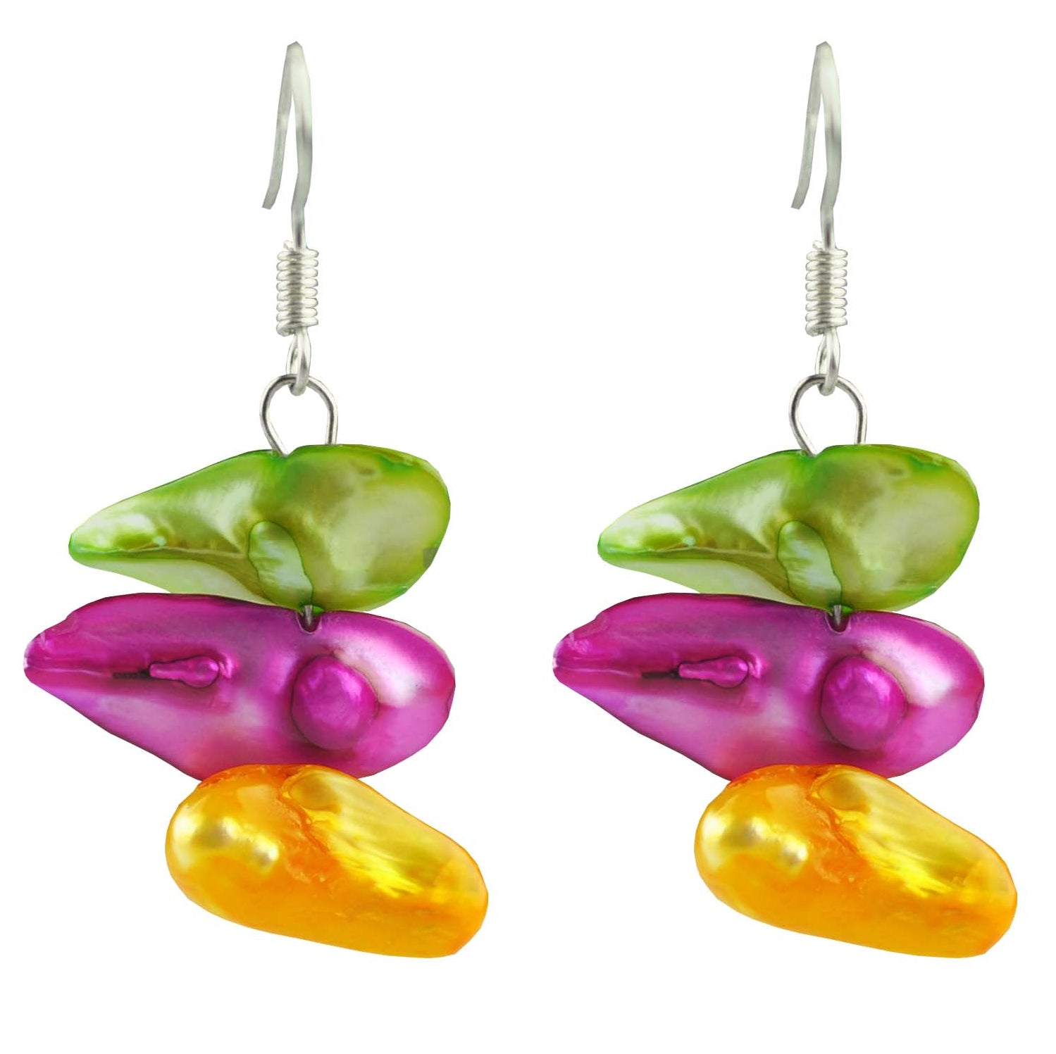 Muliti color gekleurde parel oorbellen met sterlling zilver (925), vooraanzicht | Lilou