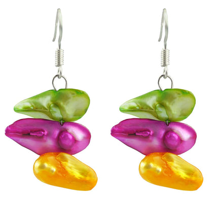 Muliti color gekleurde parel oorbellen met sterlling zilver (925), vooraanzicht | Lilou