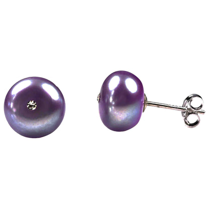 Paarse zoetwater parel oorknopjes met stras steentje | Mea Bling B