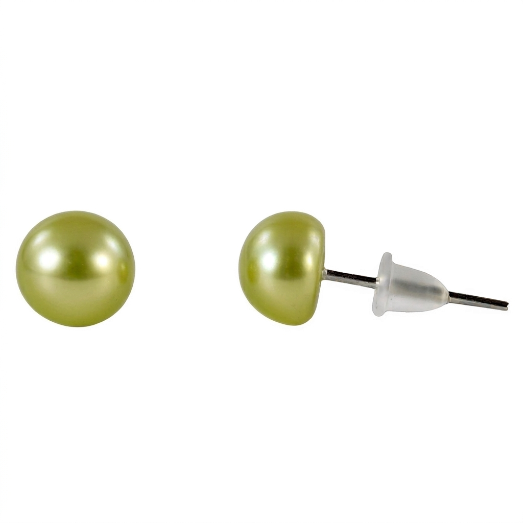 Zoetwater parel oorknopjes met appelgroene parels | Mia Two Green