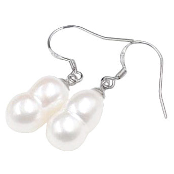 Zoetwater parel oorbellen met witte pinda parel en sterling zilver (925) liggend | Pearl Peanut