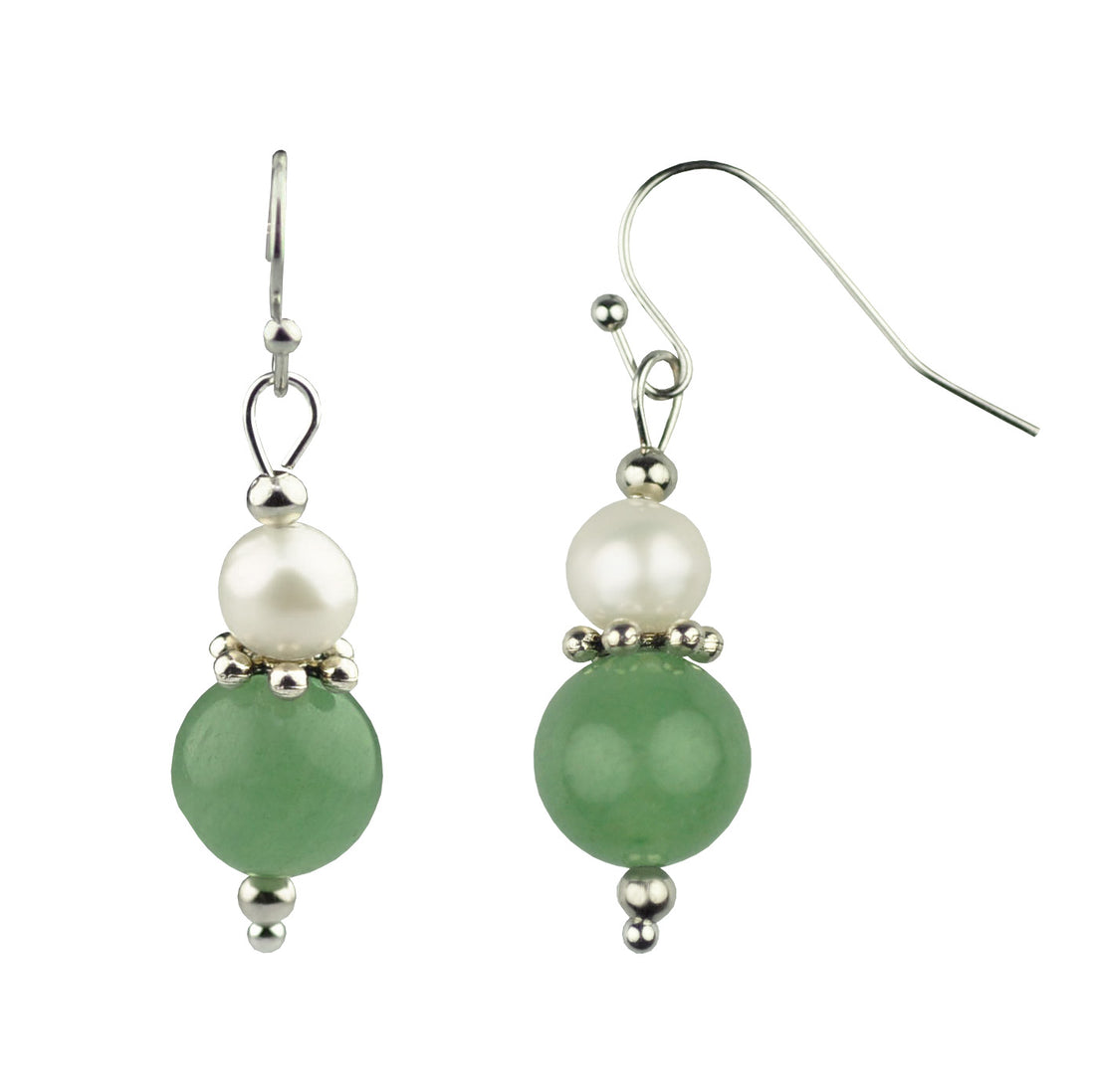 Witte zoetwater parel oorbellen met aventurien en sterling zilver (925) | Amilia Green Aventurine