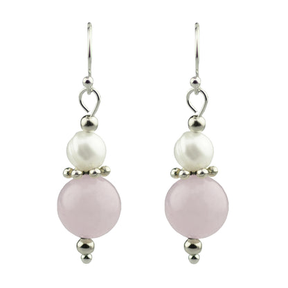 Zoetwater parel oorbellen met edelstenen Amilia Rose Quartz