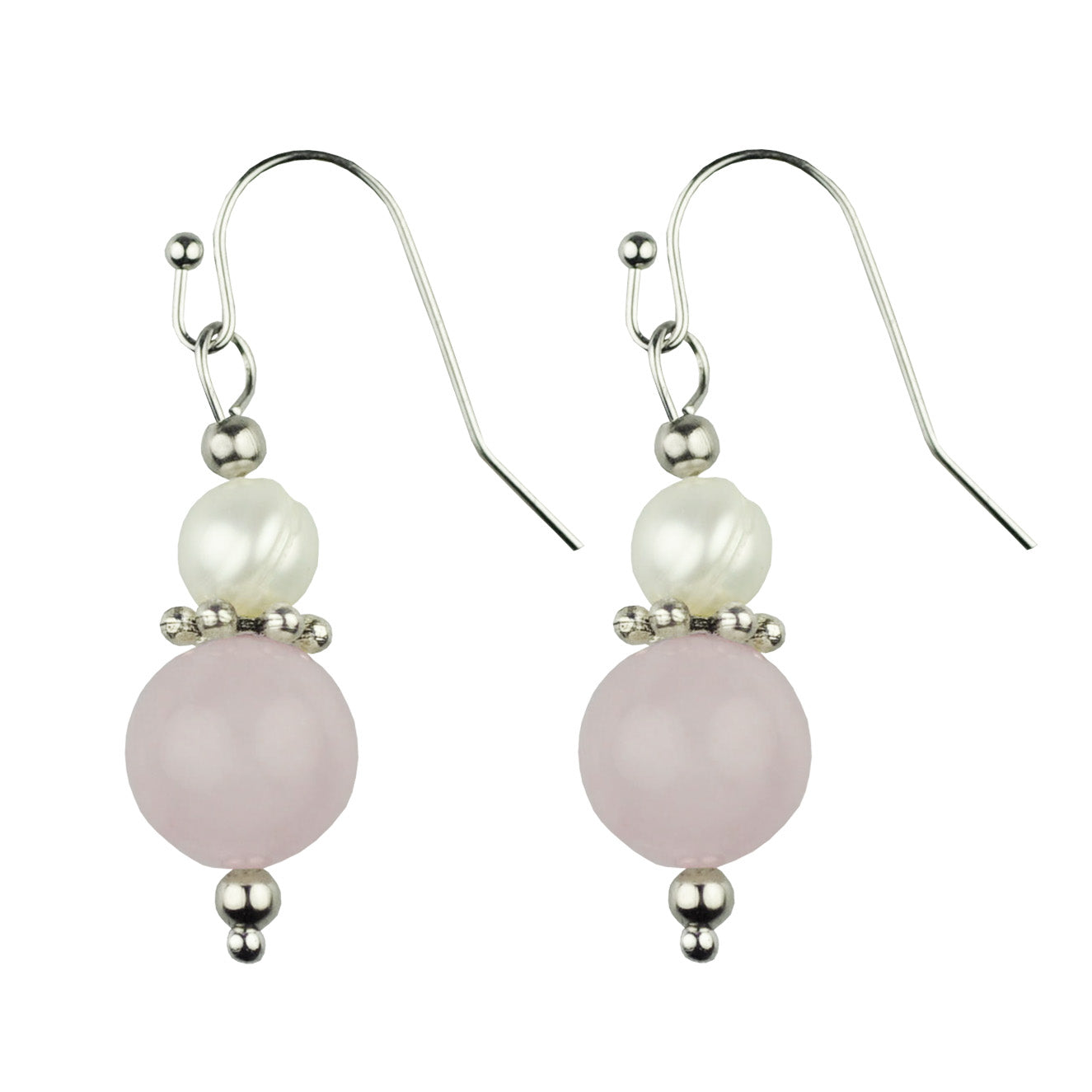 Zoetwater parel oorbellen met edelstenen Amilia Rose Quartz